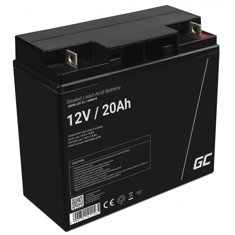 Green Cell Agm Vrla 12v 20ah Maintenance-Free Battery For Mower, Scooter, Boat, Wheelchair