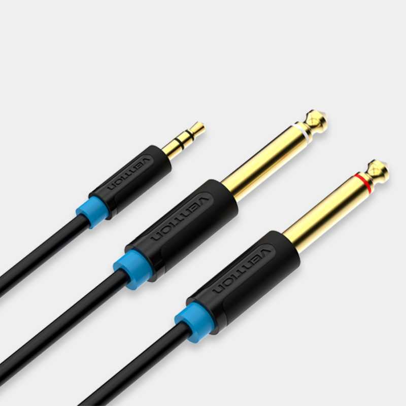 3.5mm Trs Male To 2x 6.35mm Male Audio Cable 2m Vention Bacbh (Black)