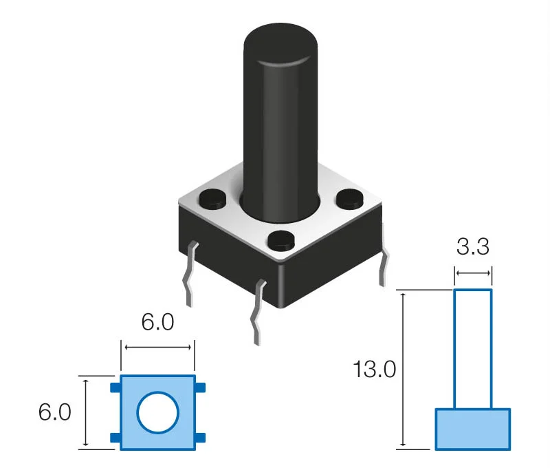 Interruptor Mini Pulsador Preto 8mm