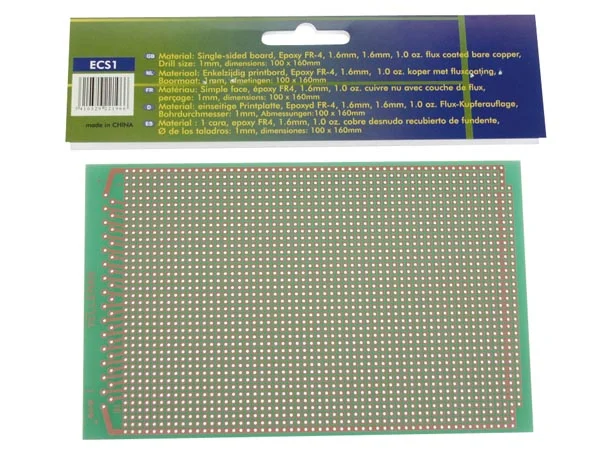 Placa Eurocard 1-Furo - 100x160mm - Fr4 (1un/Emb)