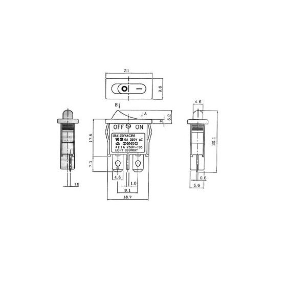 Interruptor Rocker 6a-250v - On-Off - Verm. Tecla