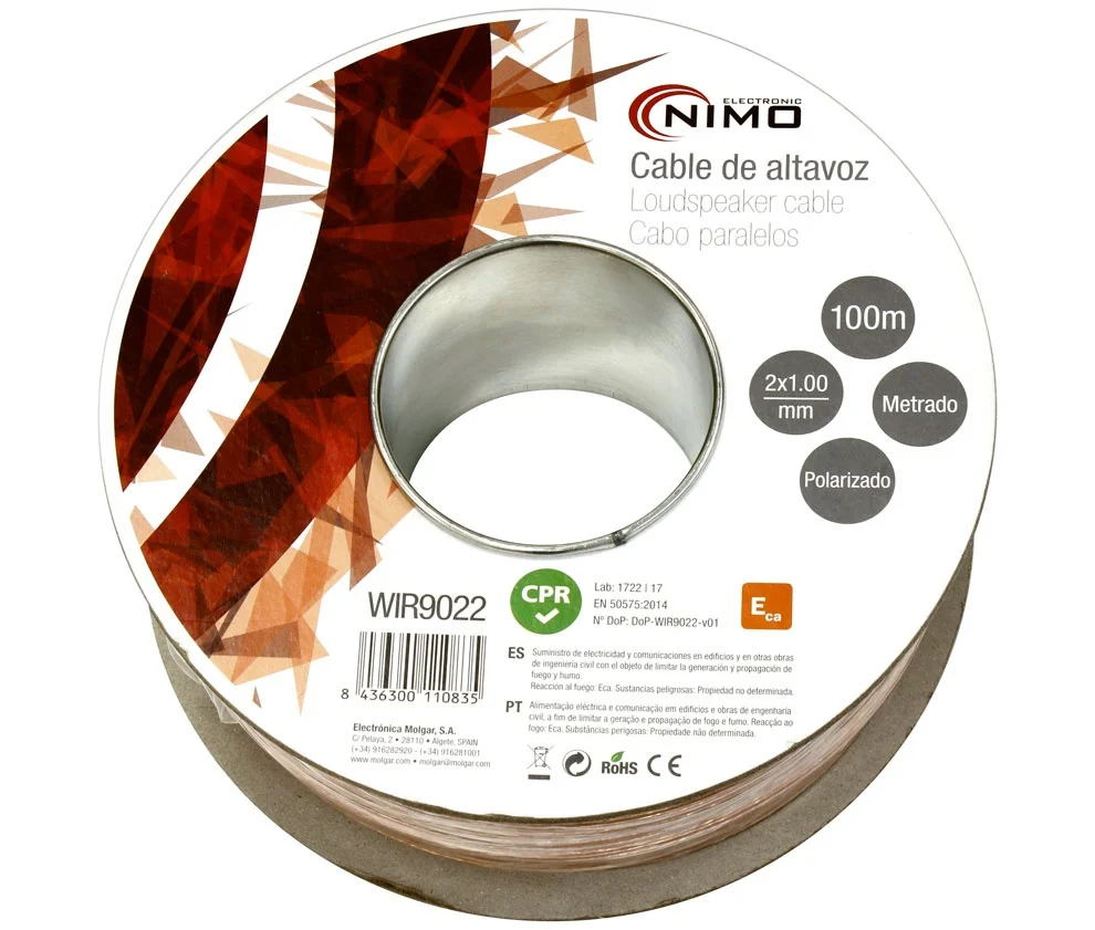 Cable para Altavoz 2x1.0mm, Transparente Polariza.
