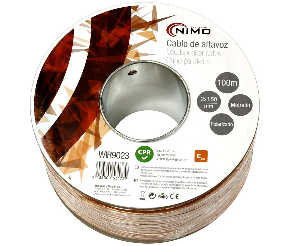 Cable para Altavoz 2x1.5mm, Transparente 100m