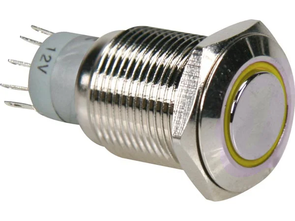 Pulsador em Metal Com Anel Luminoso Amarelo