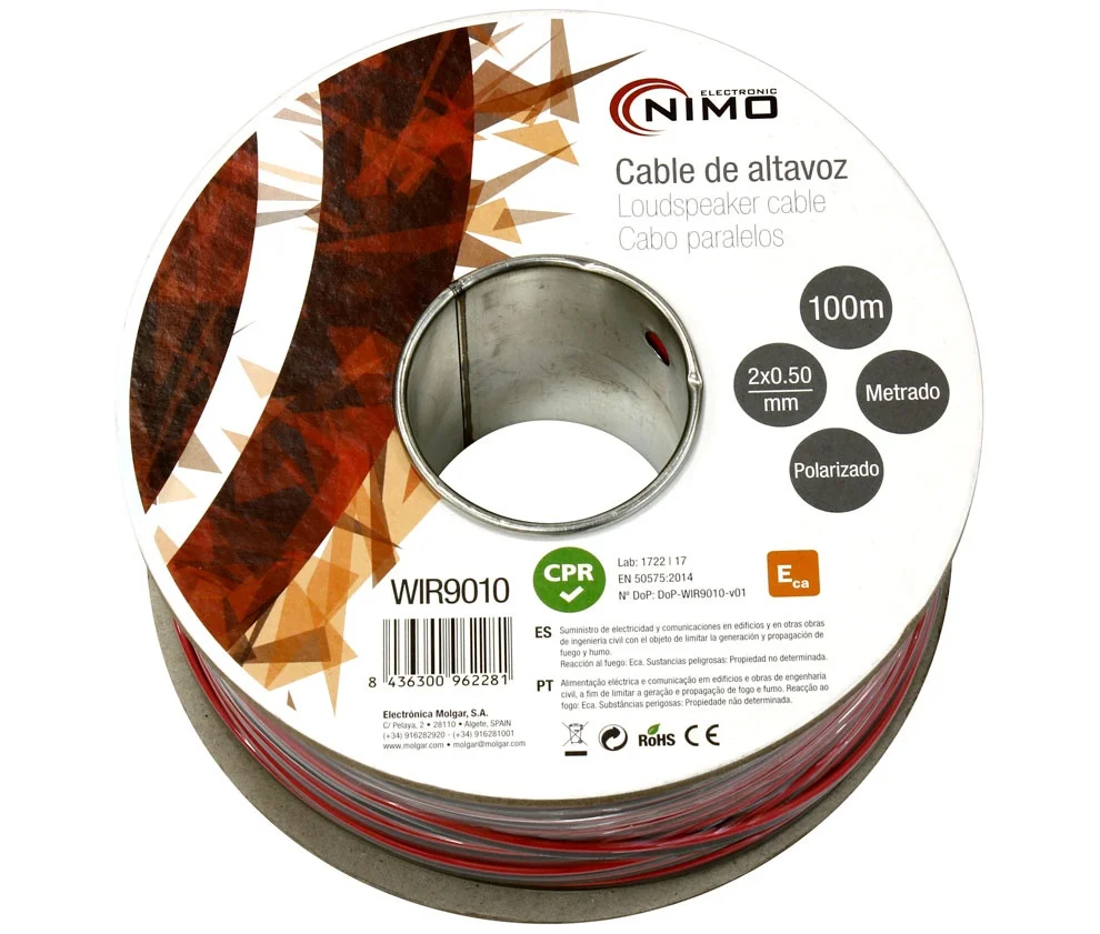 Cabo Coluna Paralelo 2x0.5mm Preto/Vermelho 100m