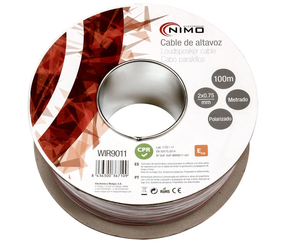 Color: Rojo / Negro<br>tipo: Audio<br>secci&oacute;n: 2 X 0,75 Mm<br>libre de Halogenos: No<br>metros: 100 