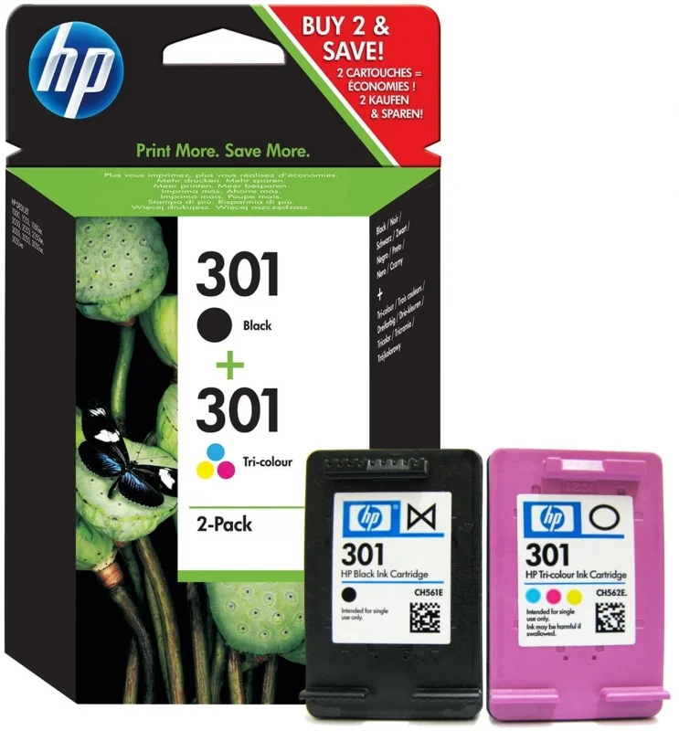 Hp Ink-Printhead Standard Capacity No. 301 (Cyan/Yellow/Magenta) Black 2-Pack
