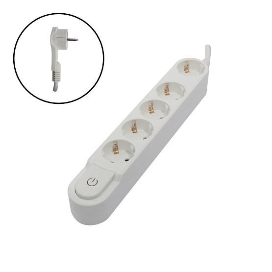 Bloco 5 Tomadas Schuko 16a C/Int.Branco 3m