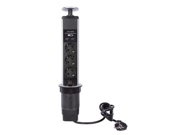 Enchufe de Escritorio Emergente Triple Con 2xusb-.