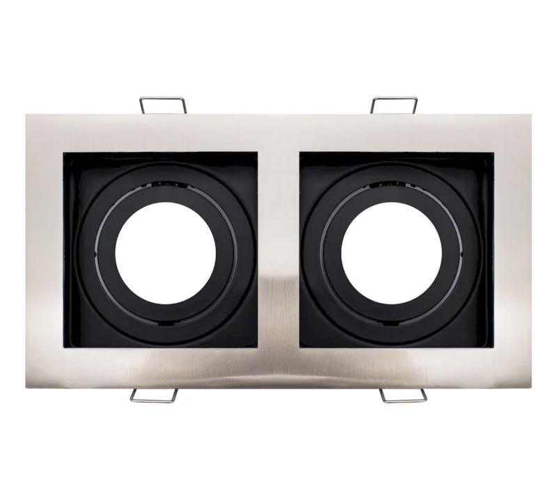 Aro Duplo M&oacute;vel Quadrado Aluminio Gu10 N&iacute;quel E Pr