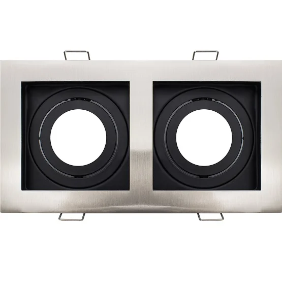 Aro Duplo M&oacute;vel Quadrado Aluminio Gu10 N&iacute;quel E Pr
