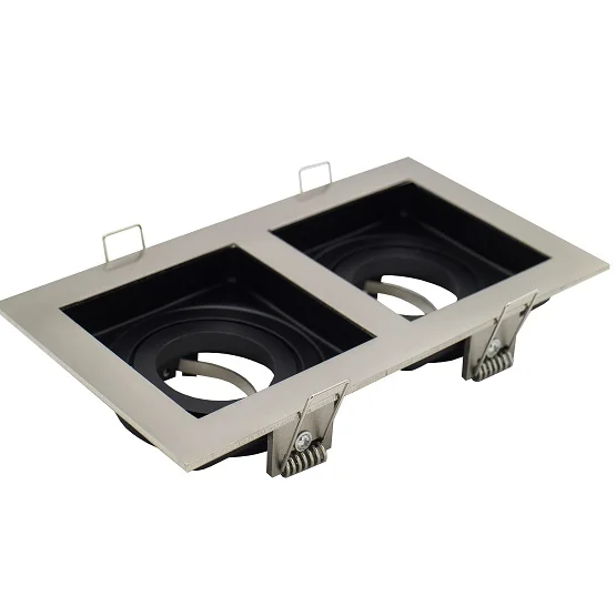 Aro Duplo M&oacute;vel Quadrado Aluminio Gu10 N&iacute;quel E Pr