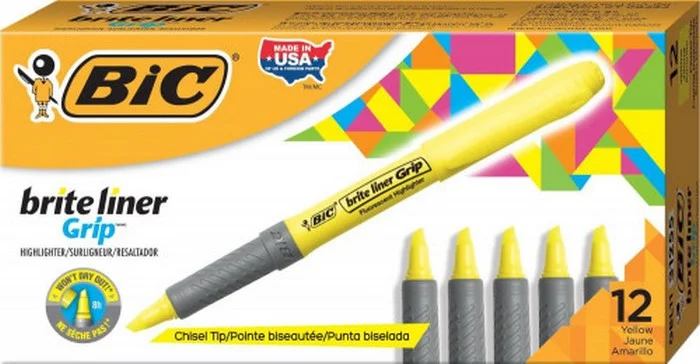 Marcador Fluorescente Bic Brite Liner Grip/ Amari.