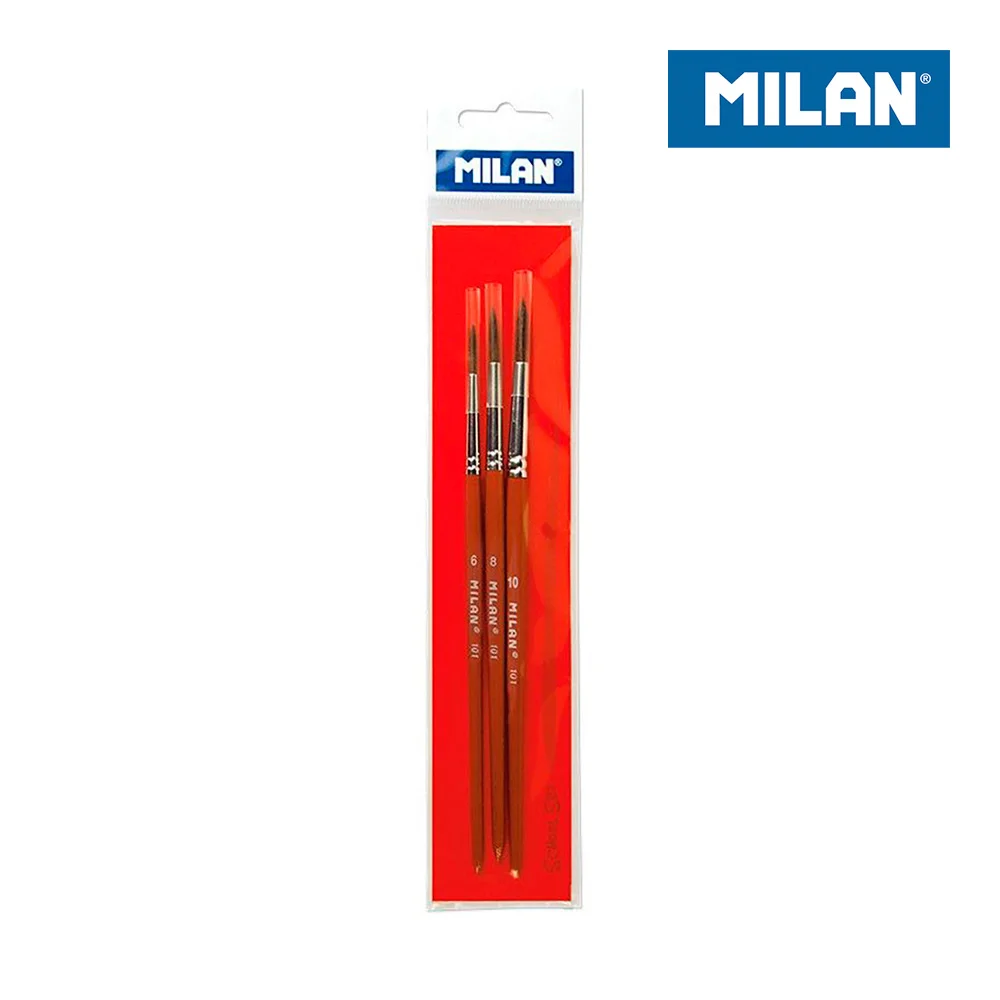Blister com 3 Pinceis Escolares Serie 101 N&deg;6, 8 e 10 Milan