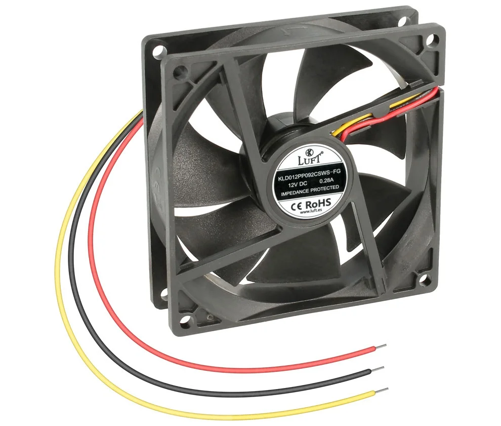 Ventilador 12Vdc 92x92x25mm de Veio com 3 Fios