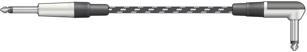 Classic Braided Right Angled Guitar Lead Black/White 3.0m