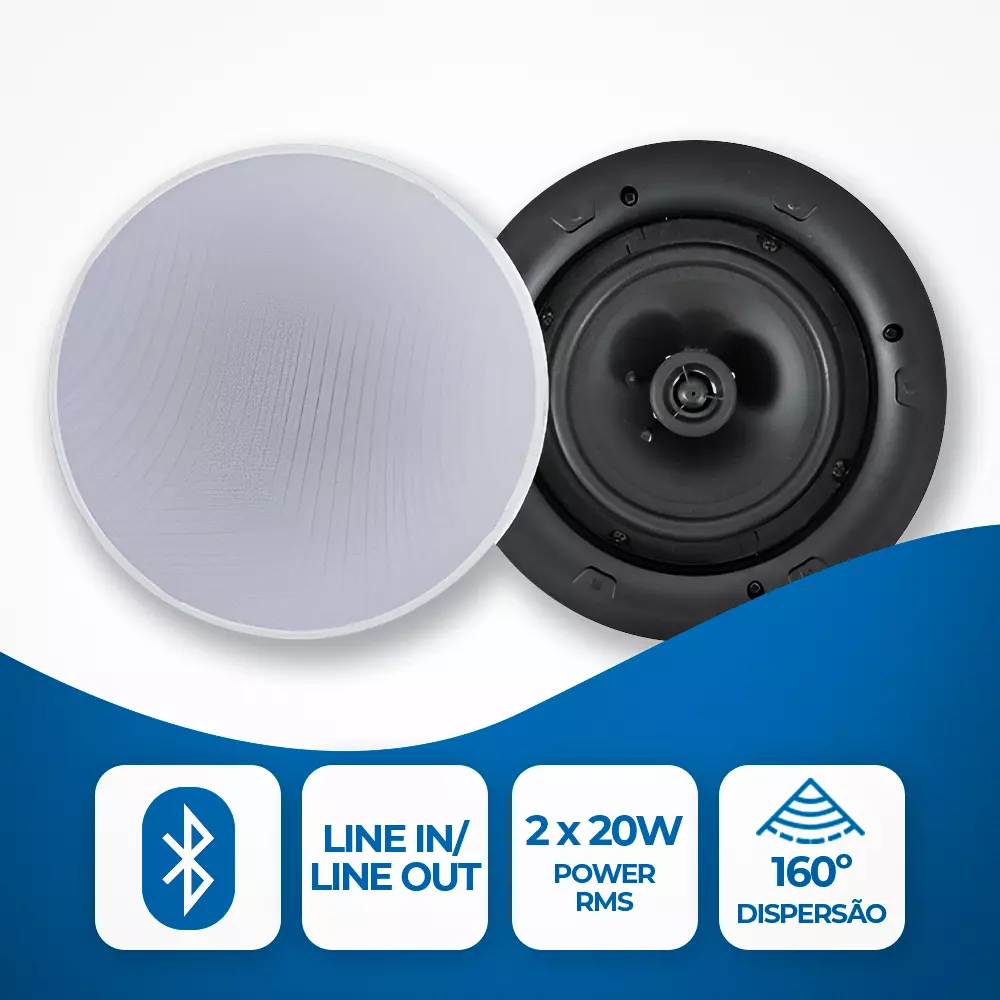 Conjunto 2 Colunas Teto 6.5" Bluetooth
