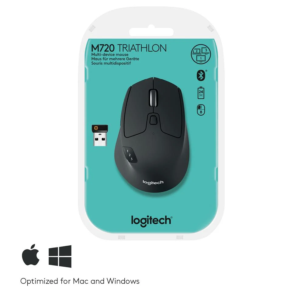 Rato &Oacute;ptico Logitech M720 Triathlon Wireless/Bluetooth 1000dpi Preto