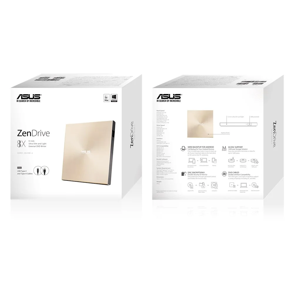 Asus Zendrive U9m Optical Disc Drive Dvd&plusmn;rw Gold