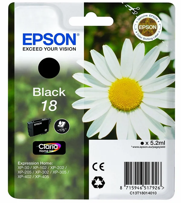 Tinta Epson Claria 18 Negro Xp102 205 305 322 405.