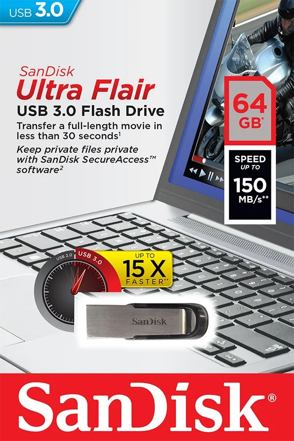 Usb-Stick  64gb Sandisk Ultra Flair Usb 3.0 Black