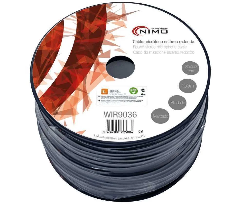 Cabo de Microfone Stereo 2x0.25mm2 Preto 100m