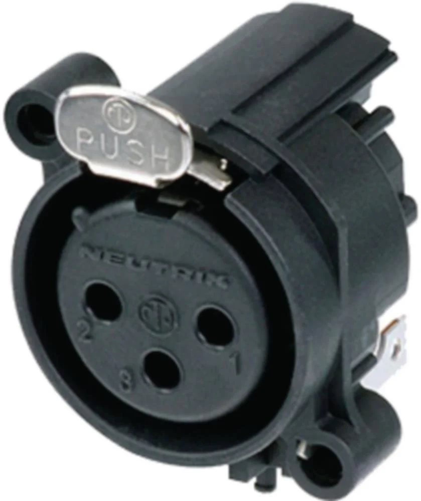 Ficha XLR Femea 3 Pinos 90&deg; com Botao THT Preto