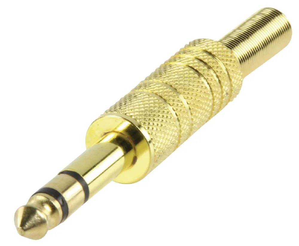 Ficha Jack 6,35mm Met&aacute;lica Dourada St&eacute;reo Macho