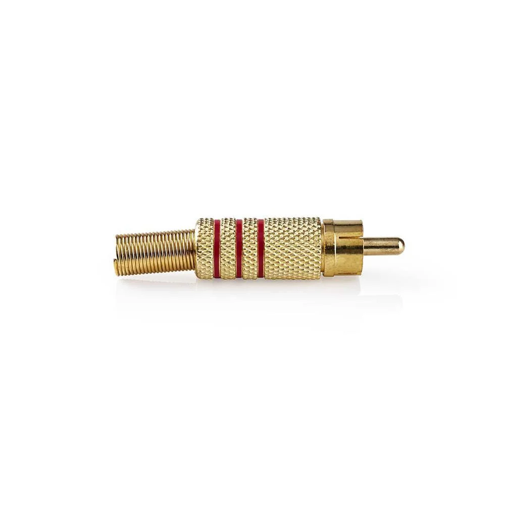 Conector Rca  Reto  Macho  Solda  Di&acirc;metro de Entrada do Cabo  7mm  Metal  Vermelho