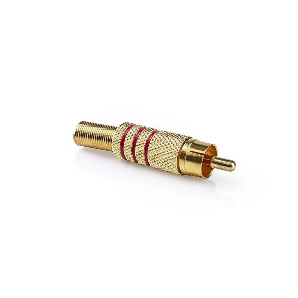 Conector Rca  Reto  Macho  Solda  Di&acirc;metro de Entrada do Cabo  7mm  Metal  Vermelho