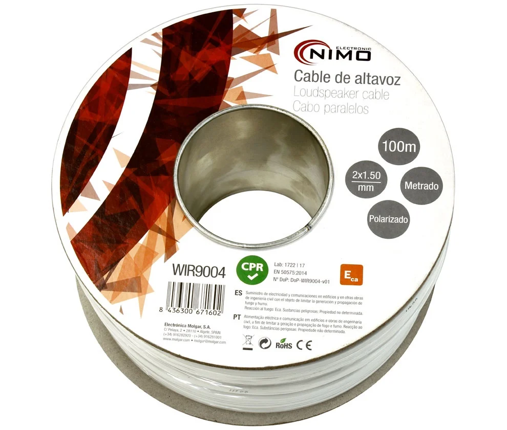 Cable para Altavoz 2x1.5mm, Blanco Polarizado 100m