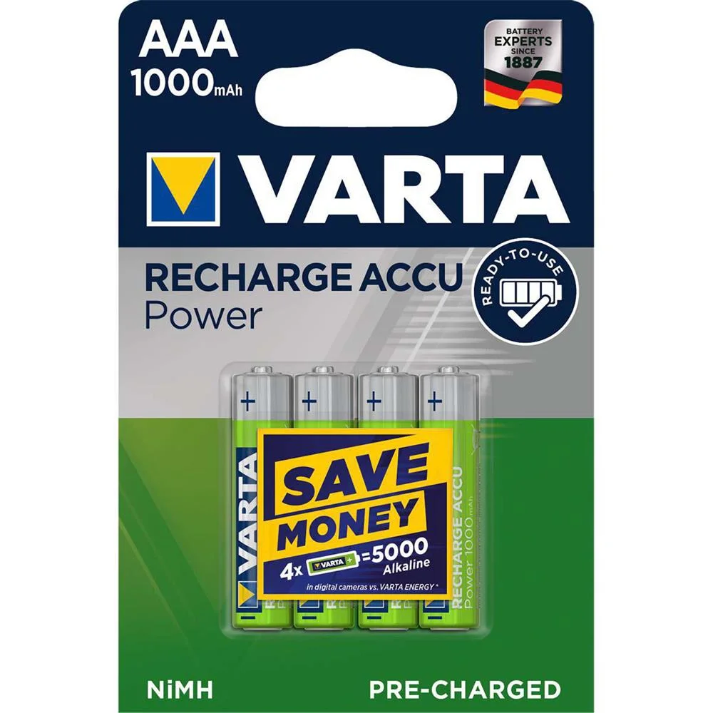 Pilhas Varta Recarreg&aacute;vel Accu Power AAA - Lr03 1000ma (Bl&iacute;ster 4 Unid.) &Oslash;10,5x44,5mm