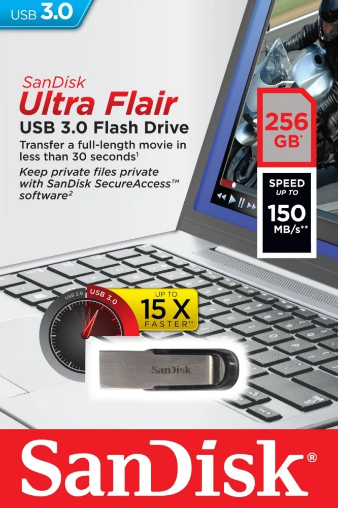 Usb-Stick 256gb Sandisk Ultra Flair Usb 3.0 Black