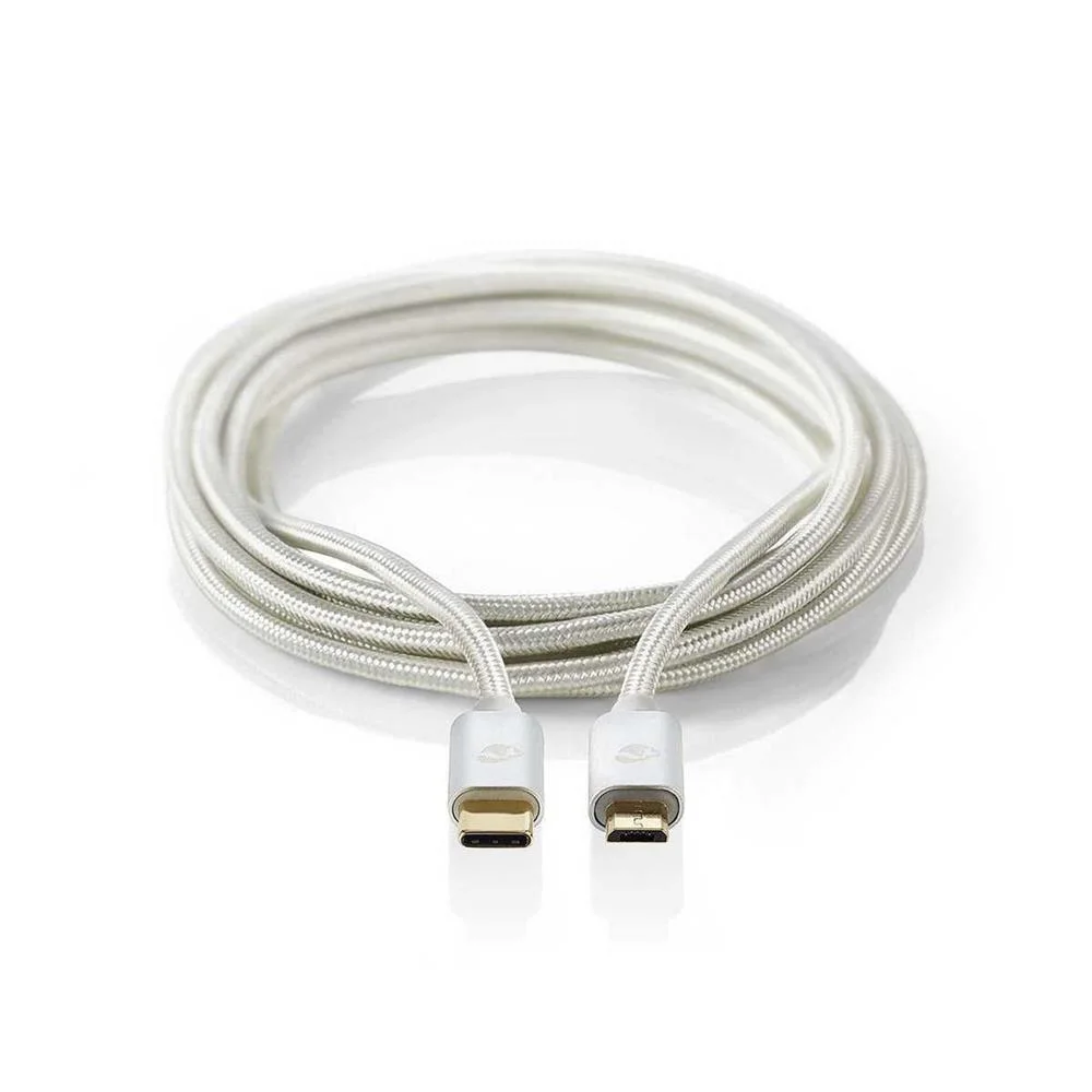 Cabo Usb 2.0  Usb-C Macho  Usb Micro-B Macho  10w  480mbps  3m  Nylon/Tra&ccedil;ado  Alum&iacute;nio