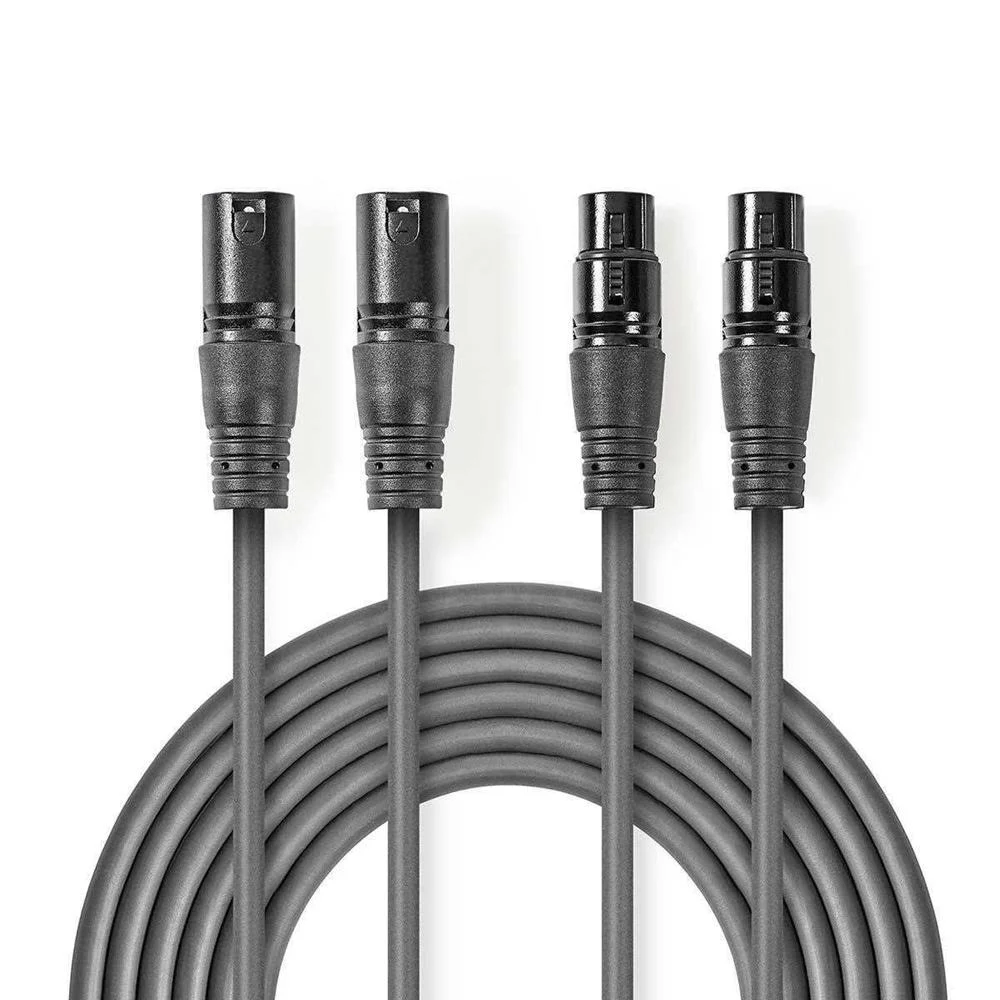 Cabo de &Aacute;udio Equilibrado  2x Xlr de 3 Pinos Macho  2x Xlr de 3 Pinos F&ecirc;mea  5 M  Cinzento