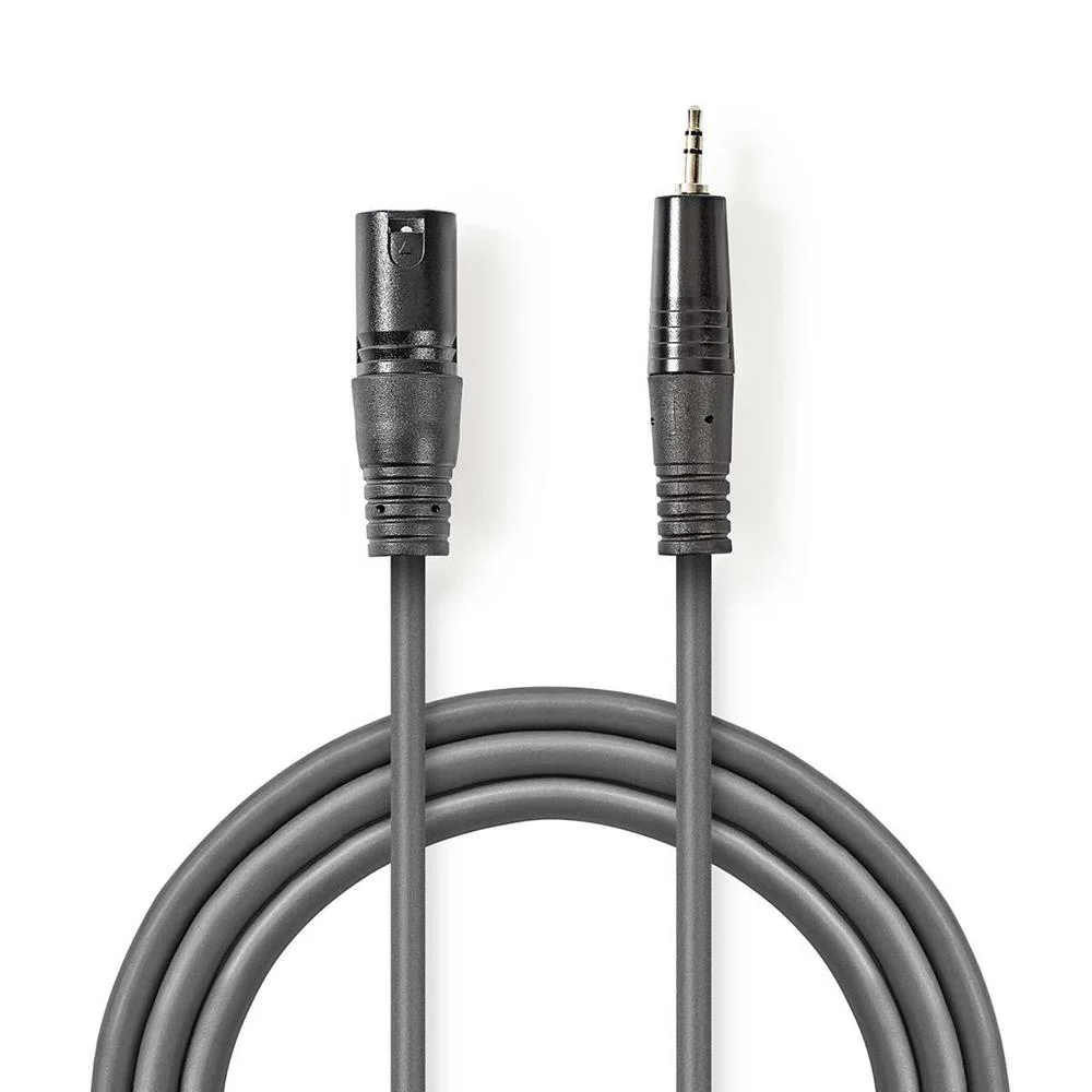 Cabo de &Aacute;udio Equilibrado  Xlr Macho de 3 Pinos  3,5mm Macho  3 M  Cinzento