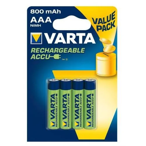 Pilha Varta Recarreg&aacute;veis Accu AAA - Lr03 800ma (Bl&iacute;ster 4 Unid.) &Oslash;10,5x44,5mm