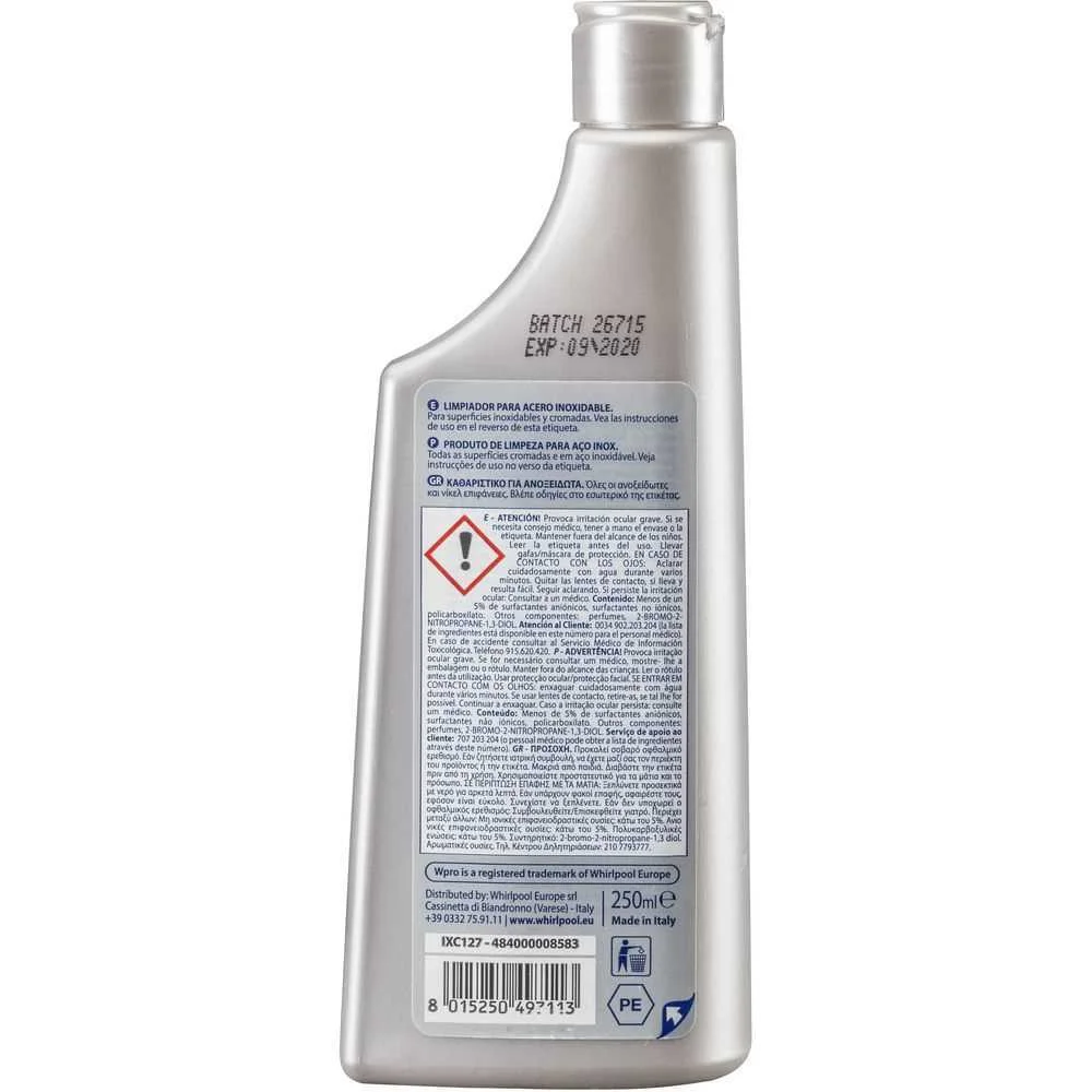 Limpa A&ccedil;o Inox Wpro 250ml.  -Ixc127