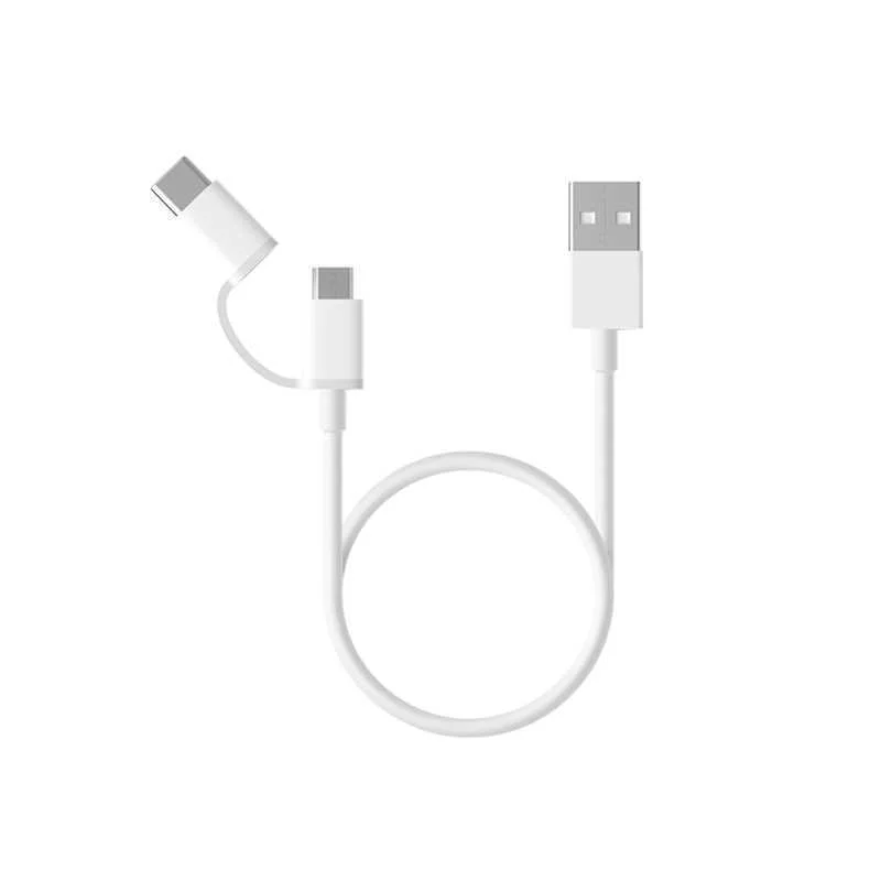 Cabo Xiaomi Mi Charging 2 em 1 Micro Usb para Type-C 1m Branco