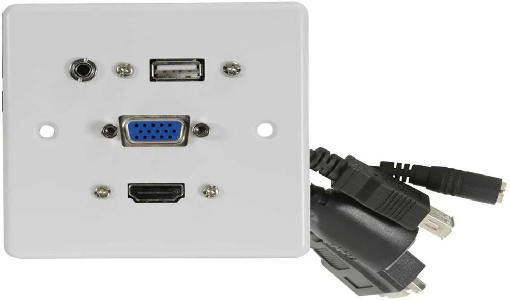 Placa Parede C/ Sockets Hdmi.Vga.Usb e Audio 3.5mm