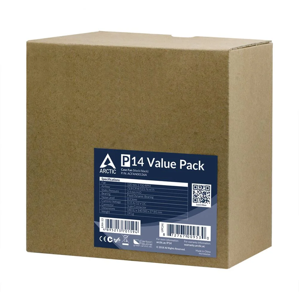 Ventilador Arctic P14 Value Pack 5 Unid 140mm Neg.