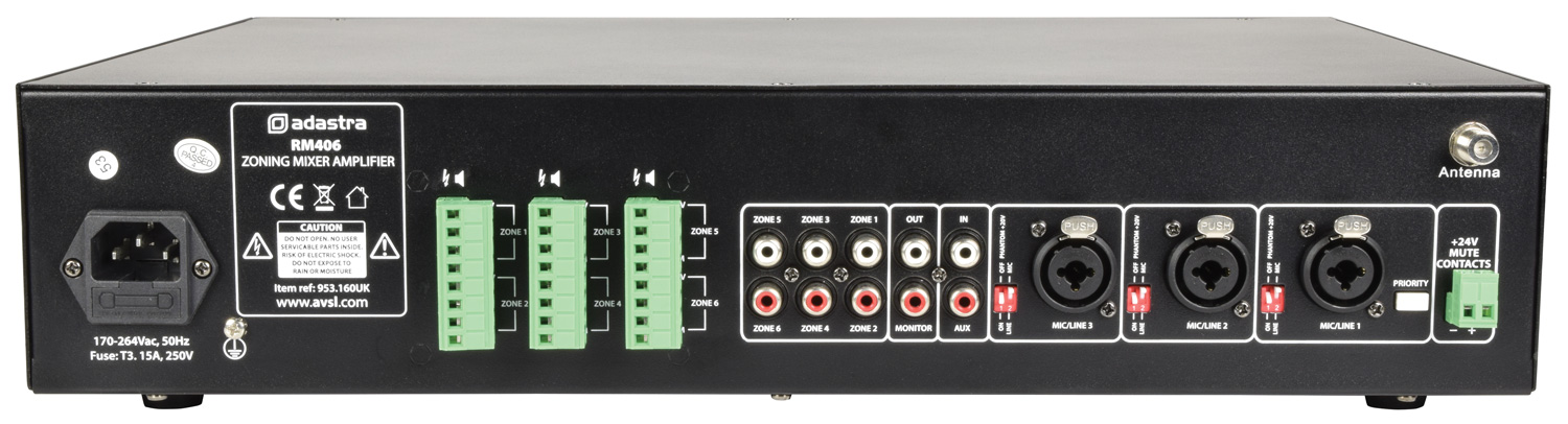 Amplificador 100v 6x40w Usb/Sd/Fm/Bluetooth