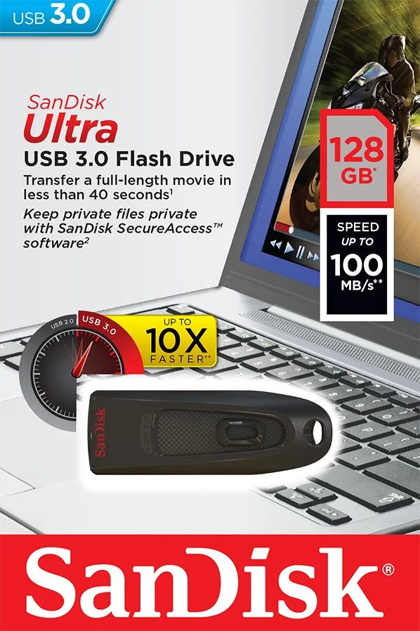 Sandisk Ultra Usb Flash Drive 128 Gb Usb Type-A 3.0 Black