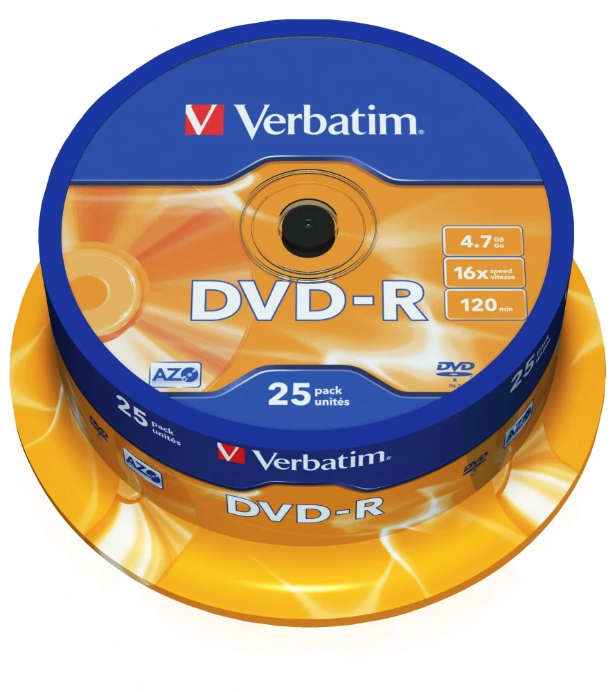 1x25 Verbatim Dvd-R 4,7gb 16x Speed, Fosco Prata