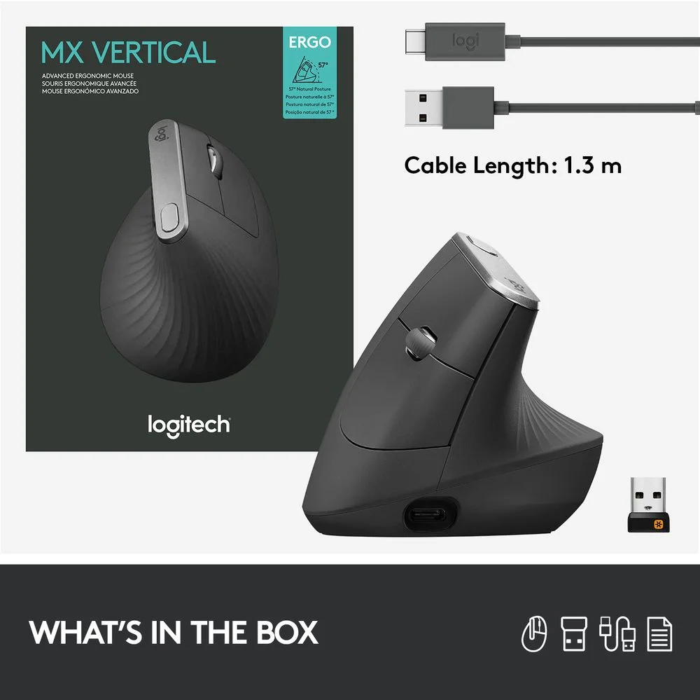 Rato &Oacute;ptico Logitech Mx Vertical Advanced Ergonomic Wireless 4000dpi Preto