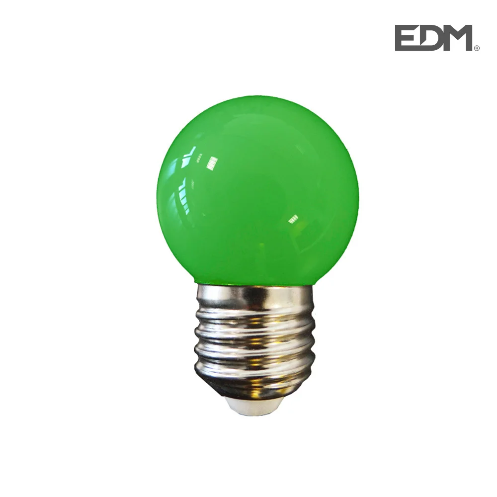 L&acirc;mpada Esf&eacute;rica LED E27 1w 80lm Luz Verde &Oslash;4,3x7cm Edm