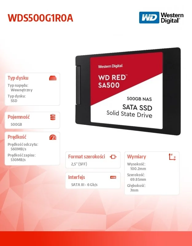 Disco Duro Western Digital Red Sa500 500 Gb 2,5" .