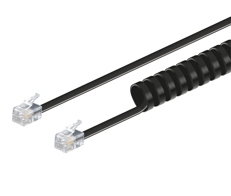 Cable para Tel&eacute;fono Rizado Rj9 4v/4c, 4.5m Negro