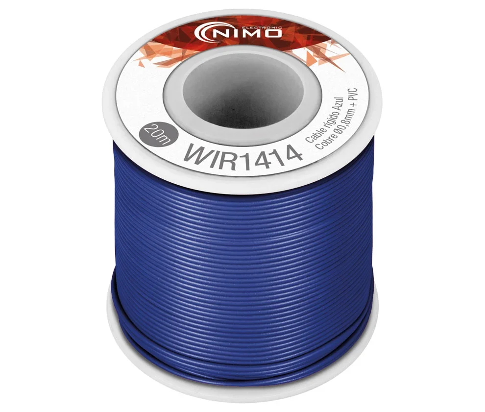 Cable R&iacute;gido 0,8mm, Cobre Esta&ntilde;ado, Azul 20m