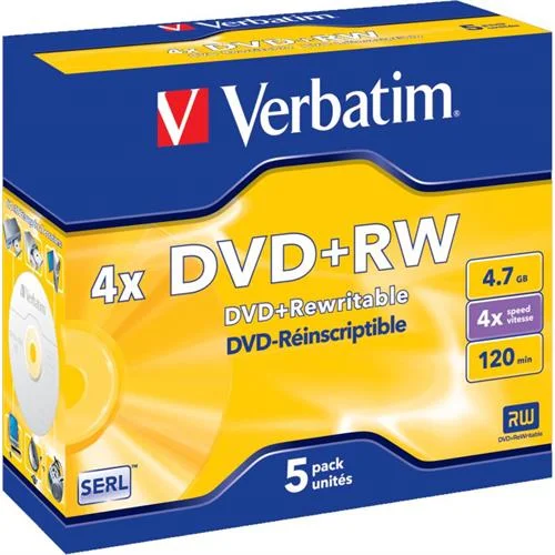 Verbatim Dvd+Rw 4x 4.7gb 120min Colour Slim Case (Pack 5) #Stock Off 2023#